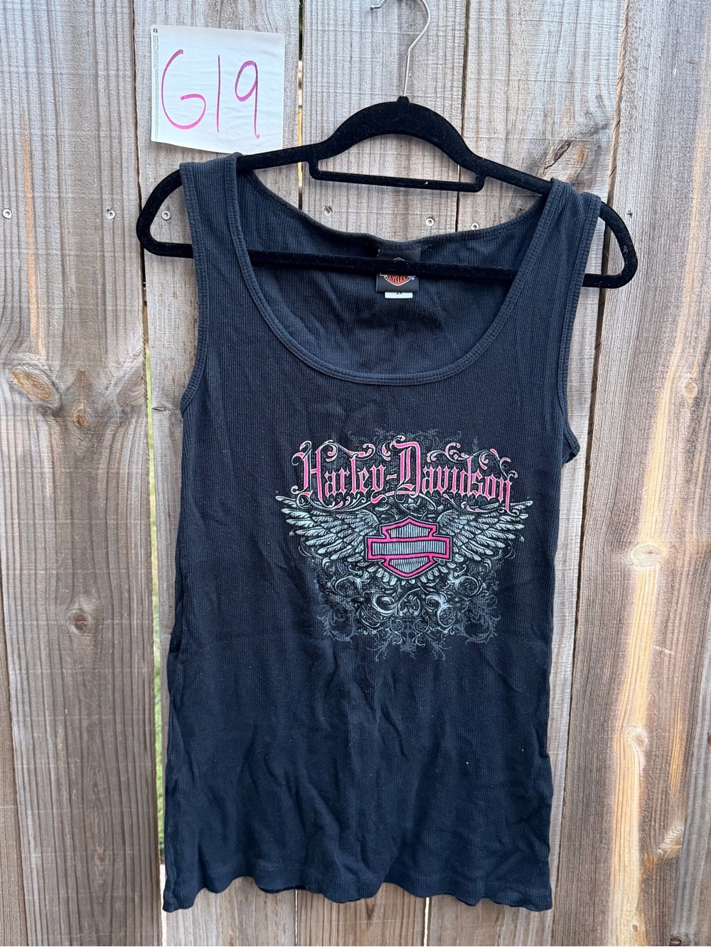 Harley-Davidson Black Tank Top with Pink Logo and Wing Graphic Size 2X